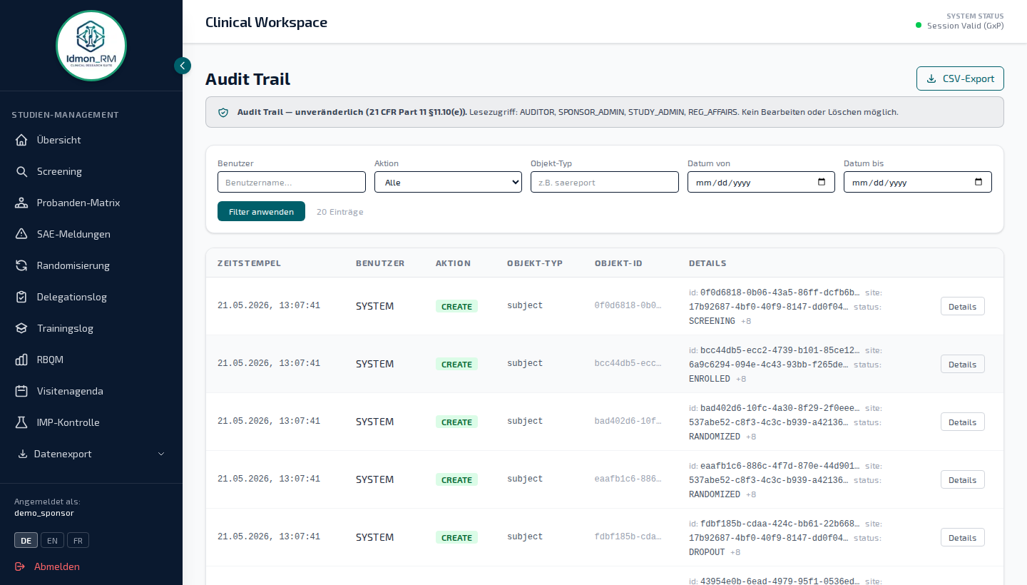 Sponsor Admin - Audit Trail